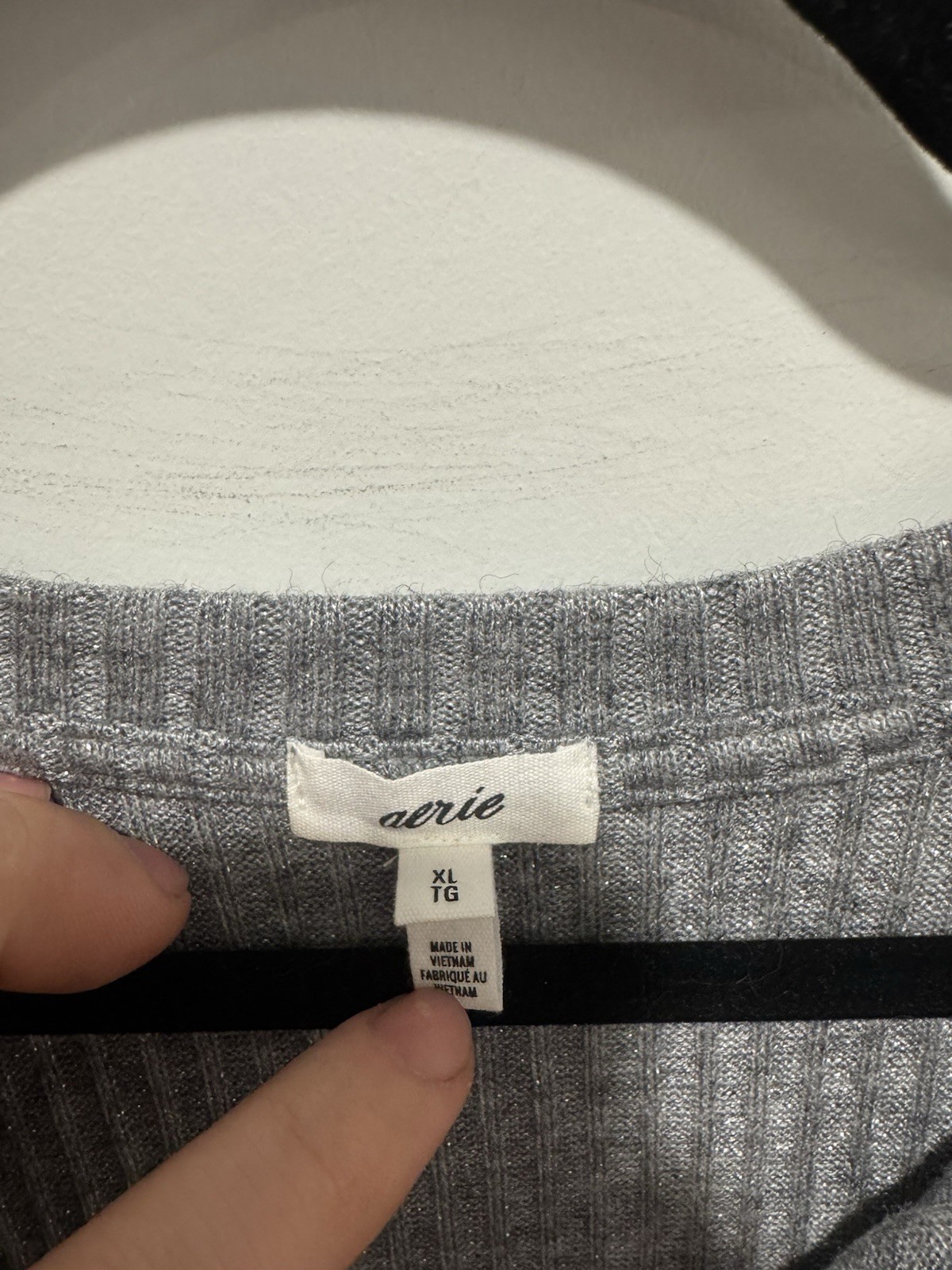 Aerie Grey Long Sleeve Ribbed Button Up Top, Size Xl