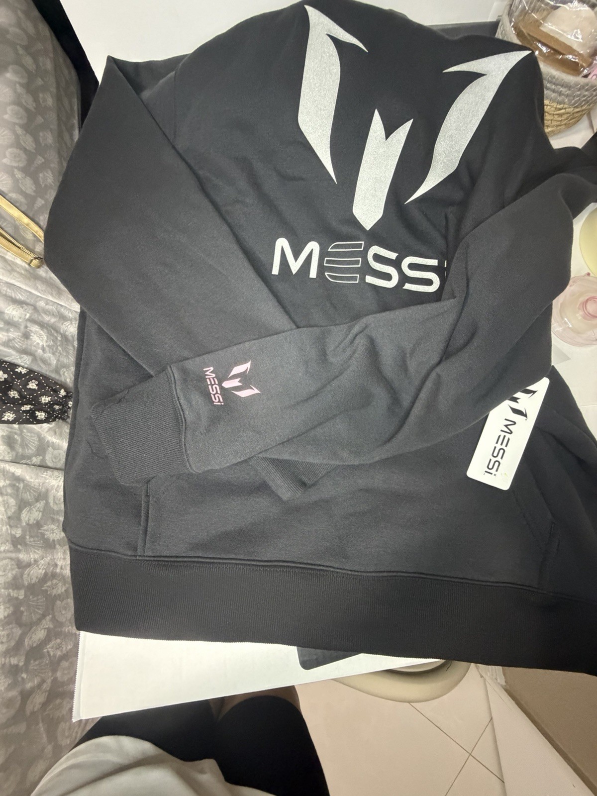 Messi Men’s 2XL Black Pullover Hoodie Drawstring Logo Graphic Print