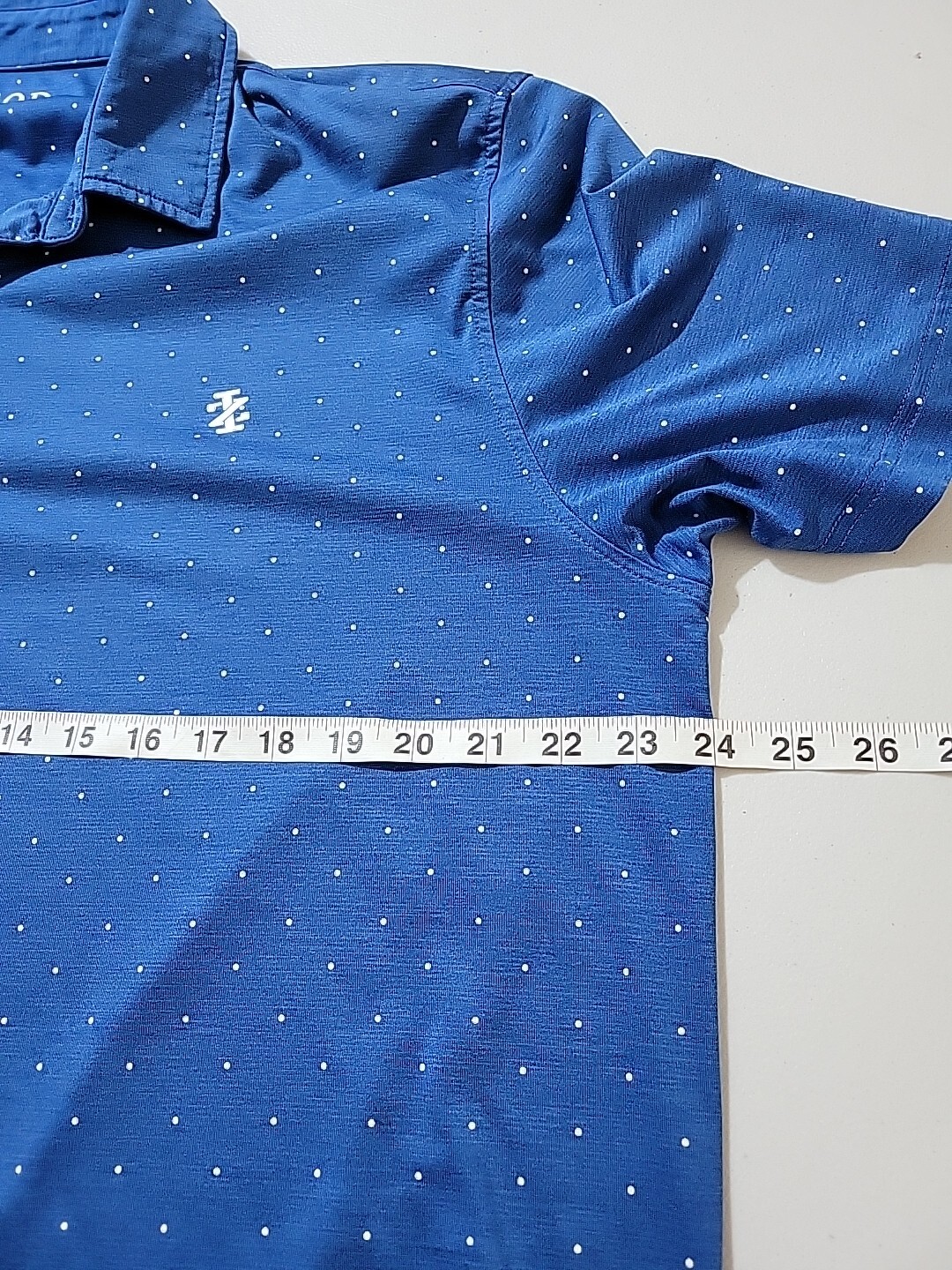 IZOD Mens Golf Stretch Polo Shirt Blue White Polka Dot Poly/Spandex Blend Sz XL