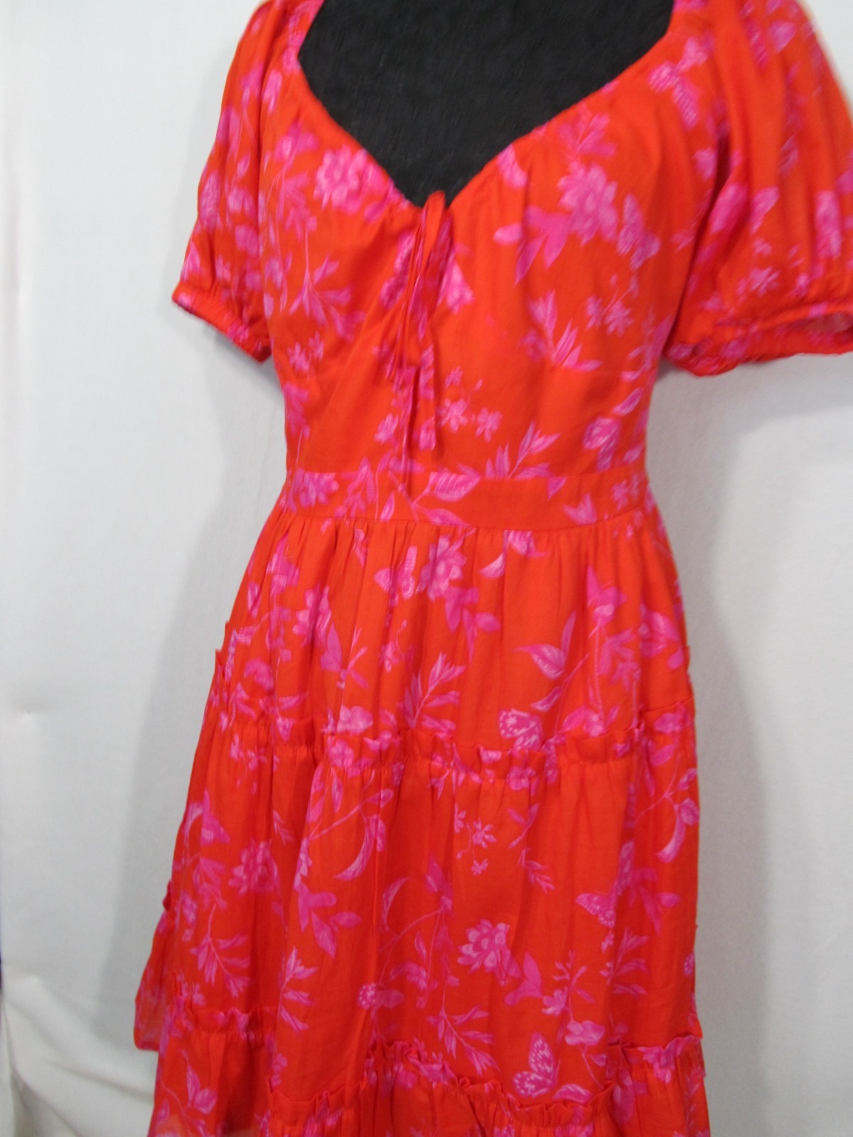 Sugarlips Avalon Puff Sleeve Dress Size Large Red/Fushia Cottage Core
