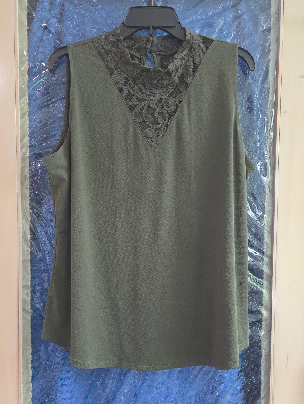 Worthington Olive Green Lace Yoke Sleeveless Camisole
