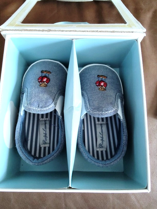 New in box Infant Baby Ralph Lauren Denim Carlee Bear Shoes US Sz 4 Length 13 cm