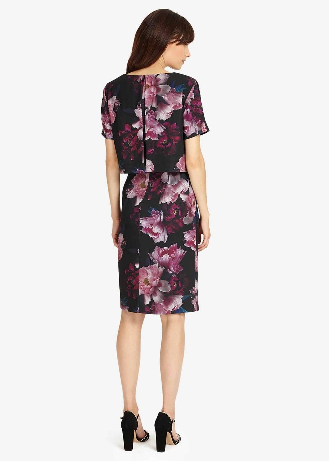 Phase Eight Kaylor Floral UK 12 Black Pink Crepe Pencil Wedding Guest Occasion