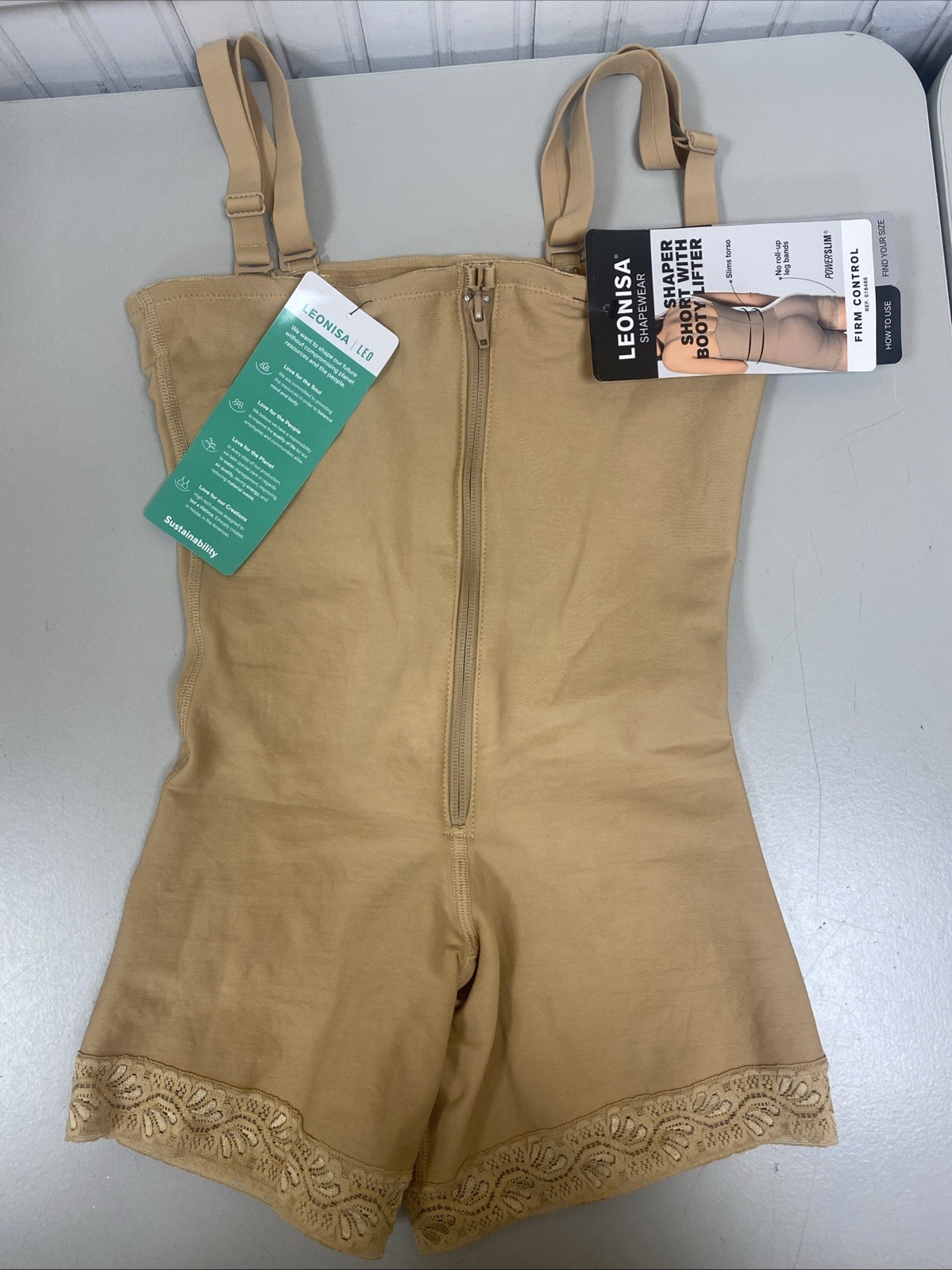 LEONISA Shapewear Firm Shaper Short Booty Lifter Beige 018486 NWT