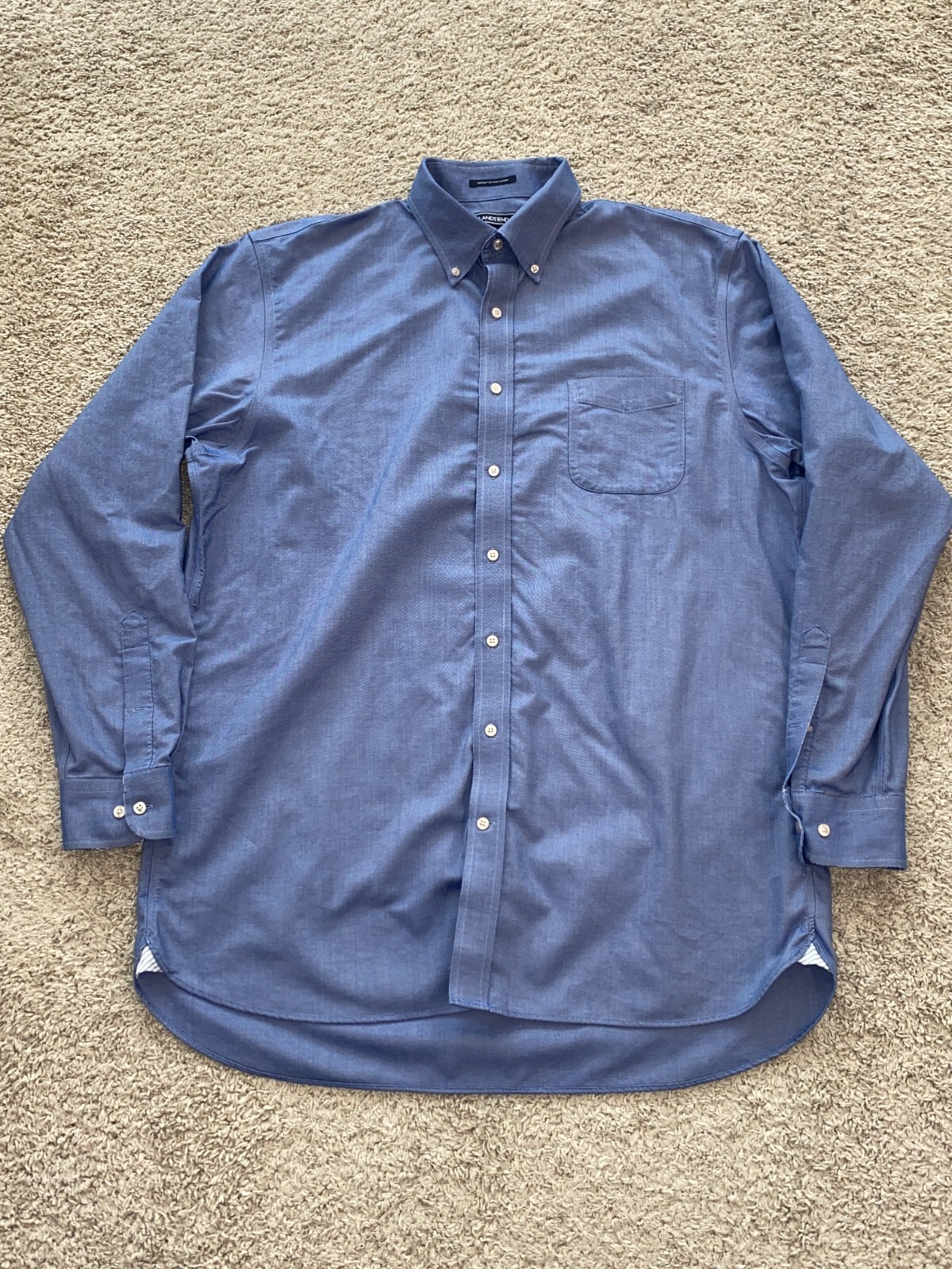 Lands End Button Up Shirt Mens Size 17-37T Long Sleeve Blue