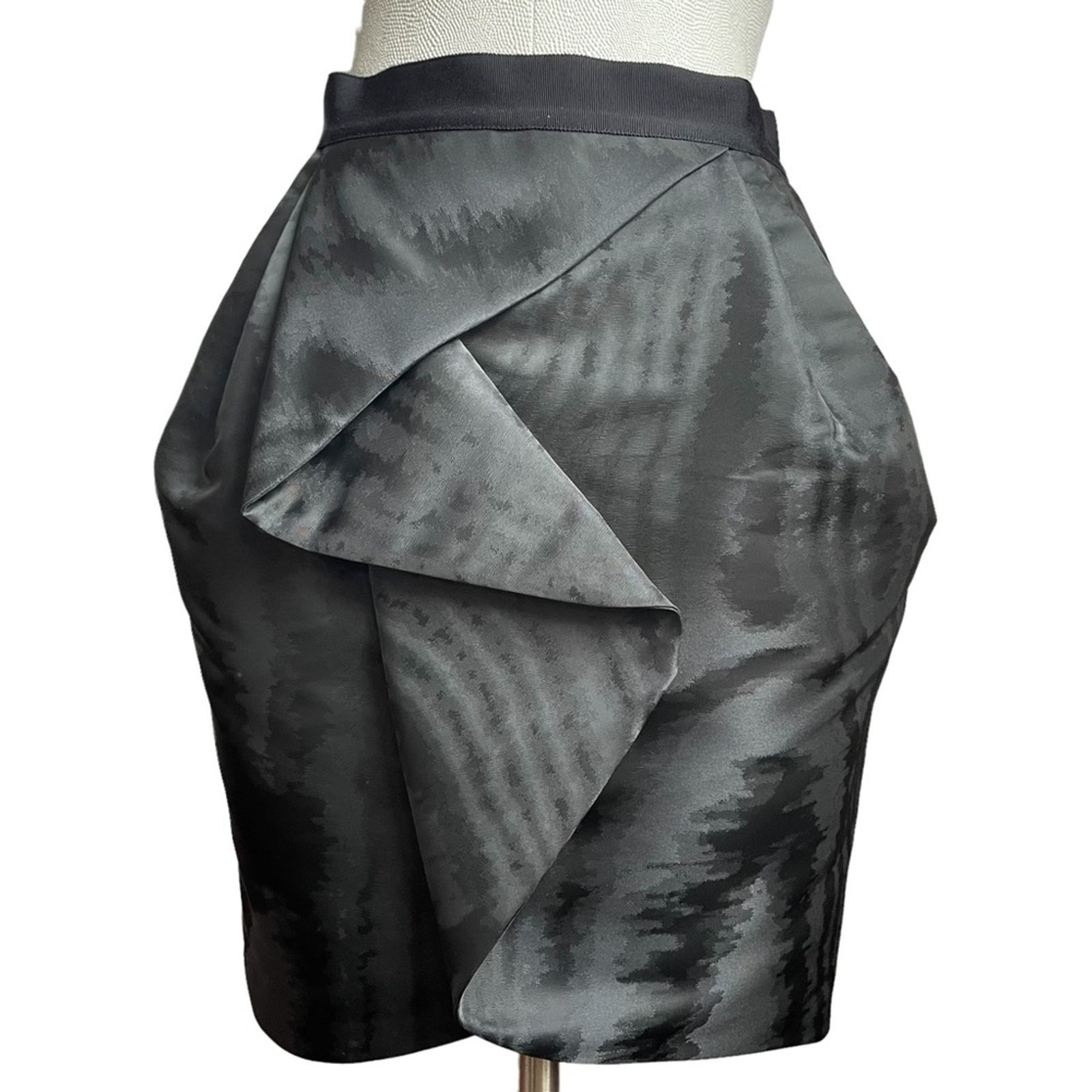 Women’s Robert Rodriguez Black Gray Taffeta High Waisted Tulip Hem Mini Skirt 4