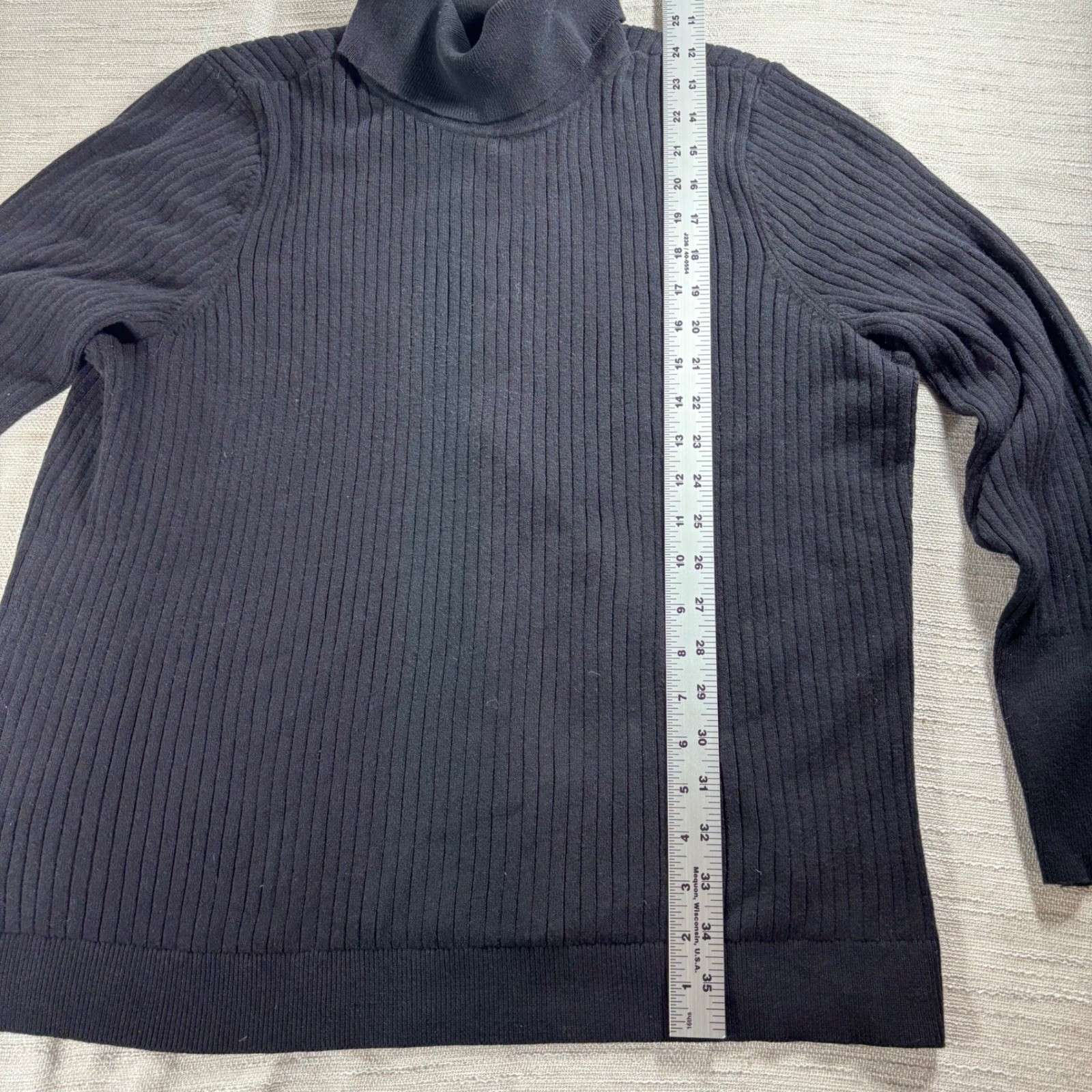 Talbots Plus 2X Turtleneck Sweater Black Button Ribbed Cuff Knit Top Classic