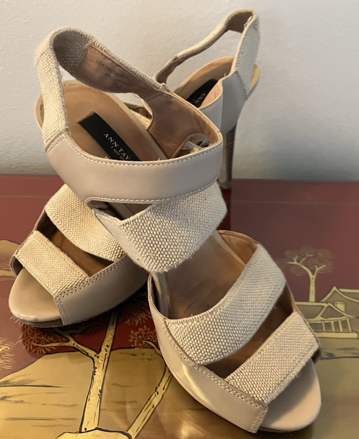 ANN TAYLOR shoes 7 stiletto Elastic Fabric & Leather