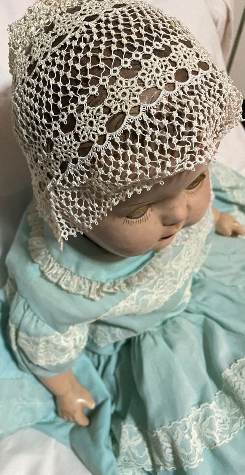 Vintage Baby Doll Fine Lace Hat Cap Bonnet Tatted