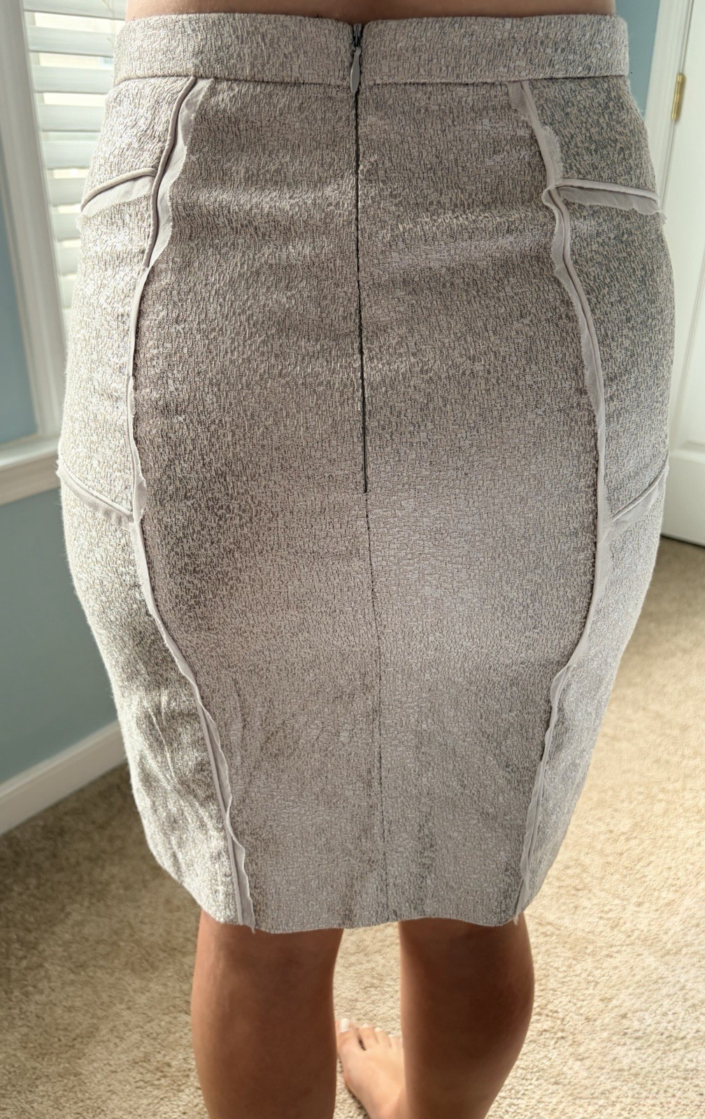 J.CREW Collection Silver Metallic Pencil Skirt Knee Length Size 2 Silk Lining