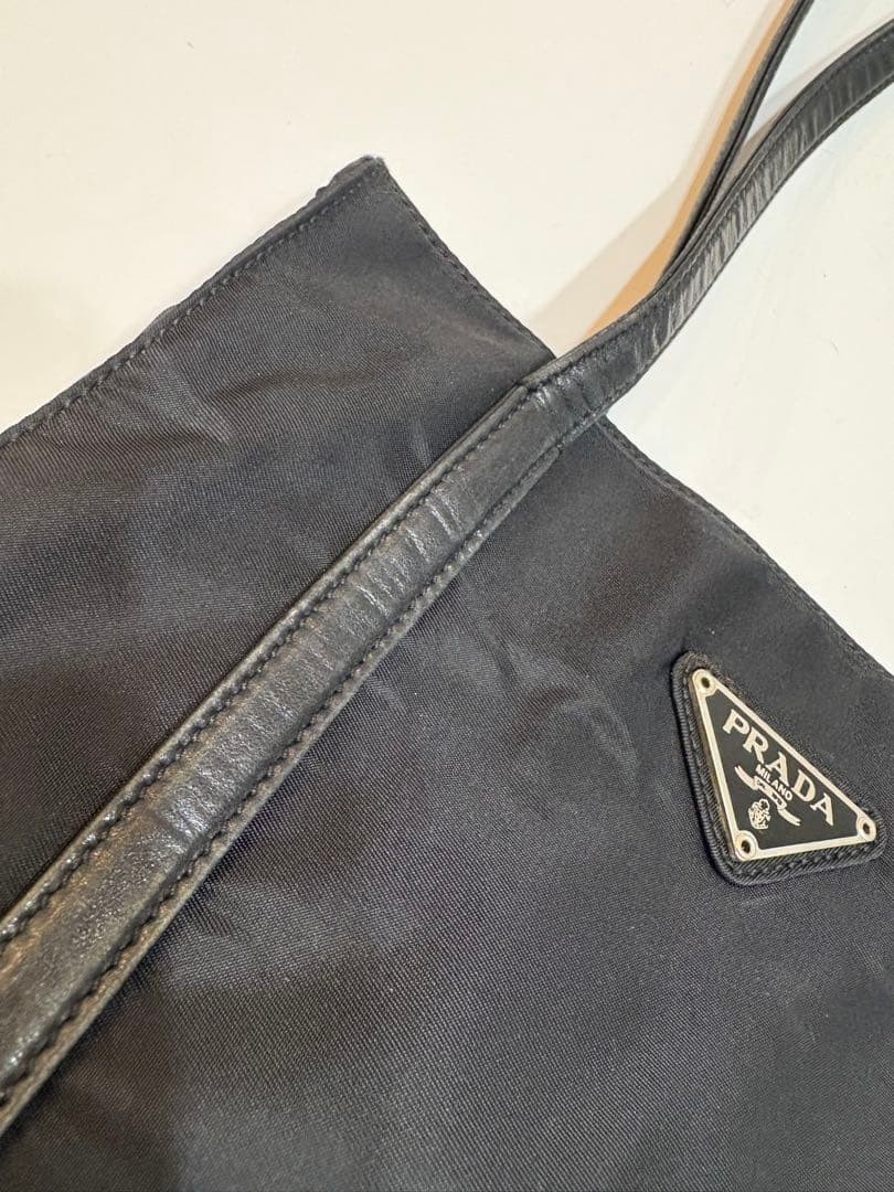 PRADA Tessuto Nylon Shoulder Tote Bag 22cm 8.7in Black Mini Logo Authe