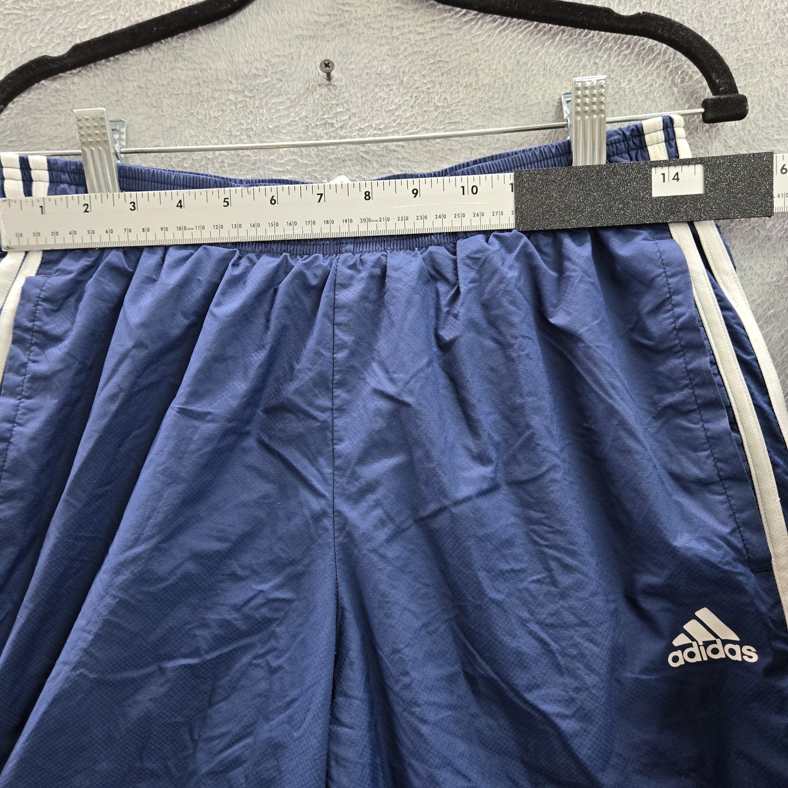 Adidas Men Activewear Pants M Blue Nylon Polyester Embroidered Track