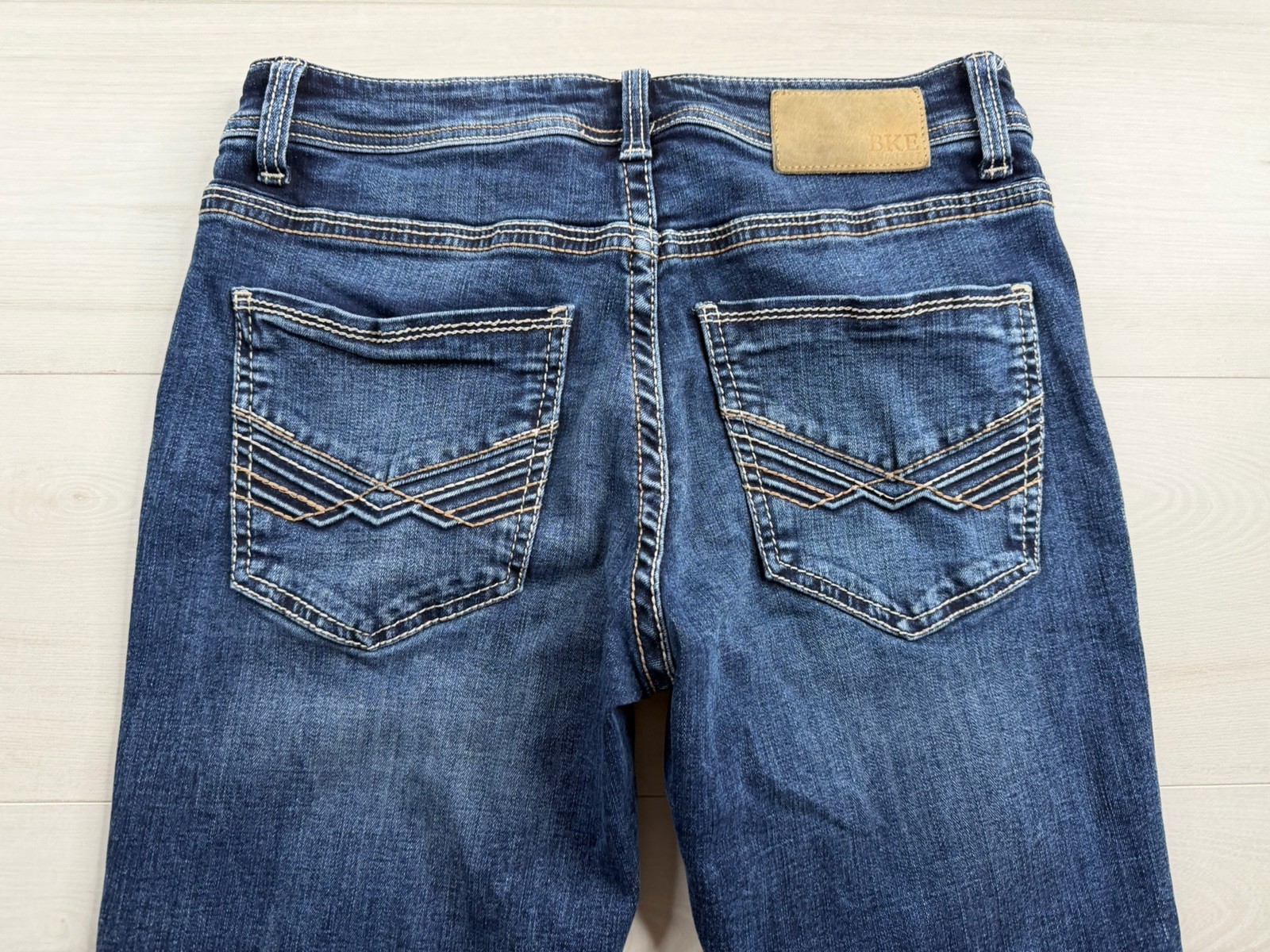 BKE Buckle Alec Jeans Straight Stretch Denim Coolmax Whiskered Mens 29×30 EUC