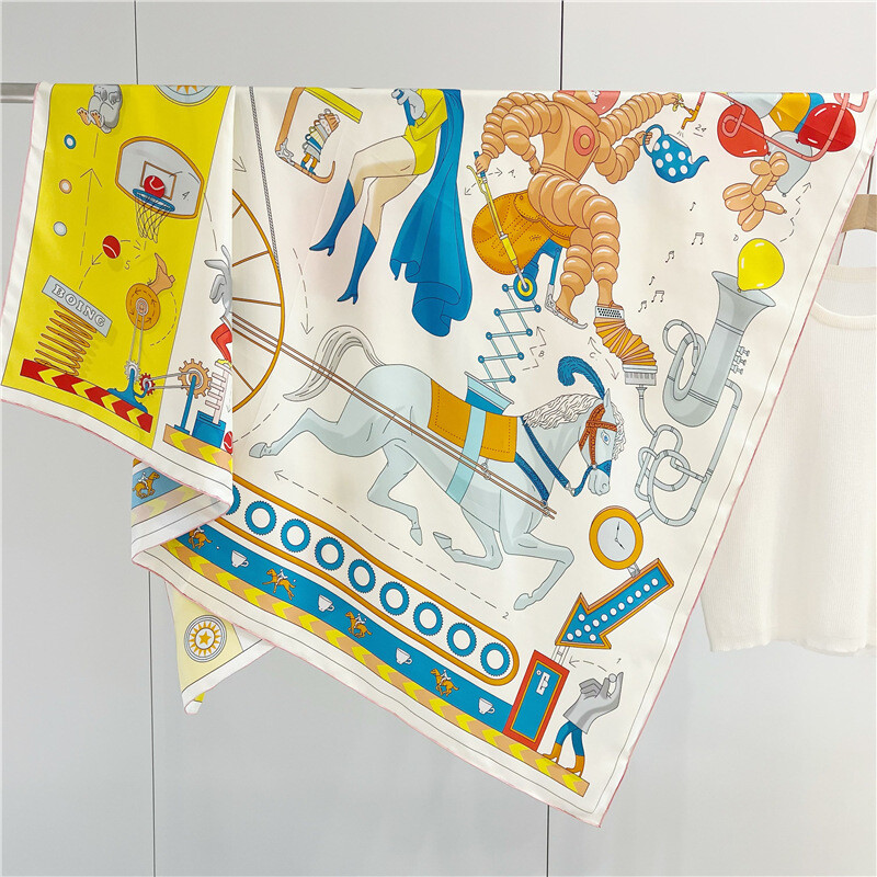 Teatime Print Pure Twill Silk Wrap Scarf Bandana Large Square Shawl Kerchief 53″