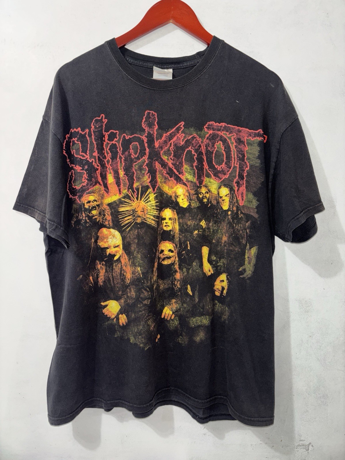 Vintage Y2K Slipknot Band Shirt XL Double Sided Graphic Heavy Metal Black Faded