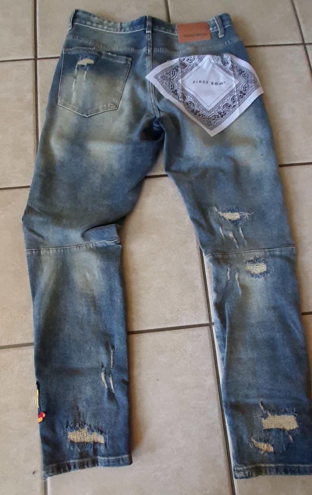 First Row Jeans Men 32/32 Distressed Patches Skinny Hip Hop Skater Streetwear B2