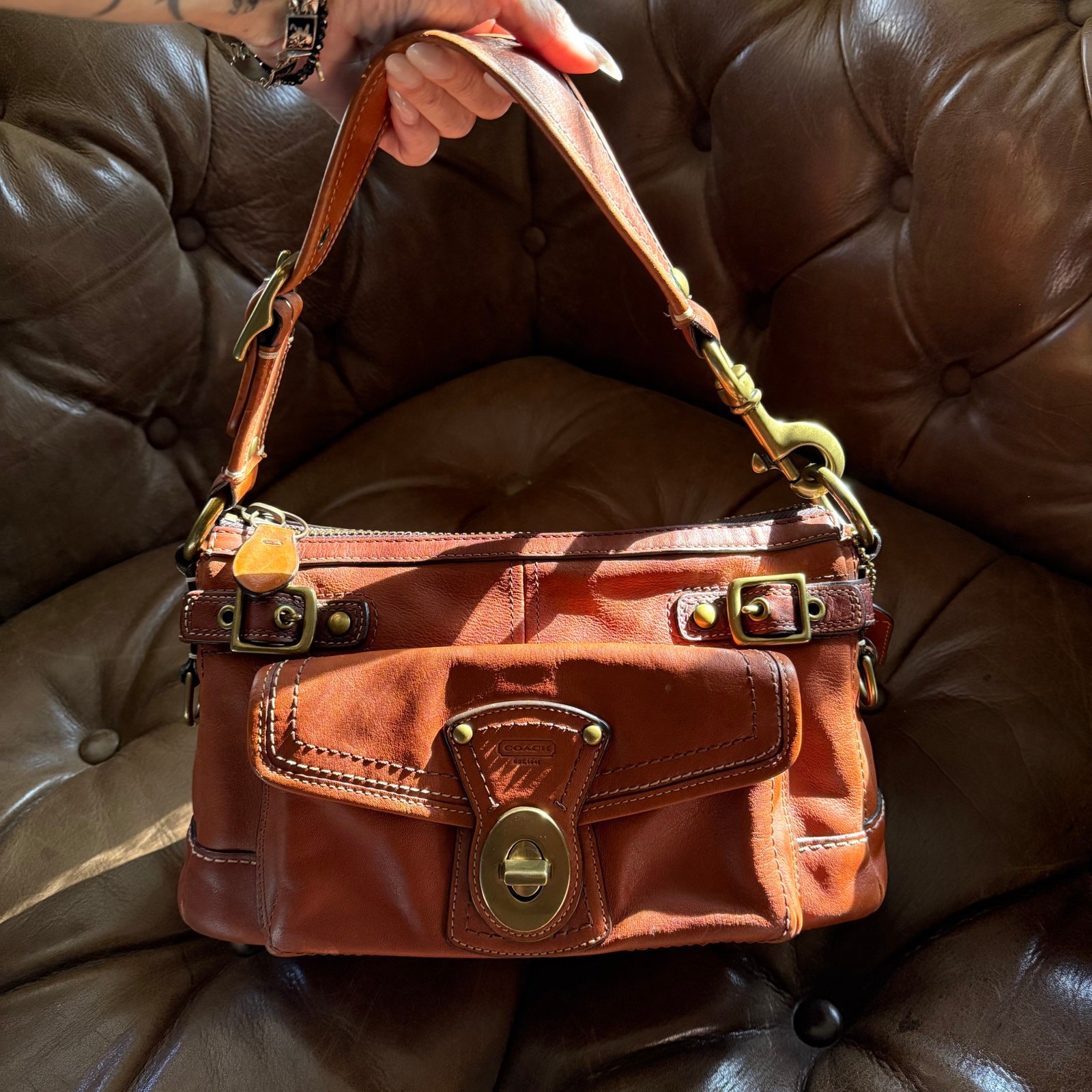 Coach 65th Anniversary Legacy Leigh Shoulder Bag Cognac Leather 11127