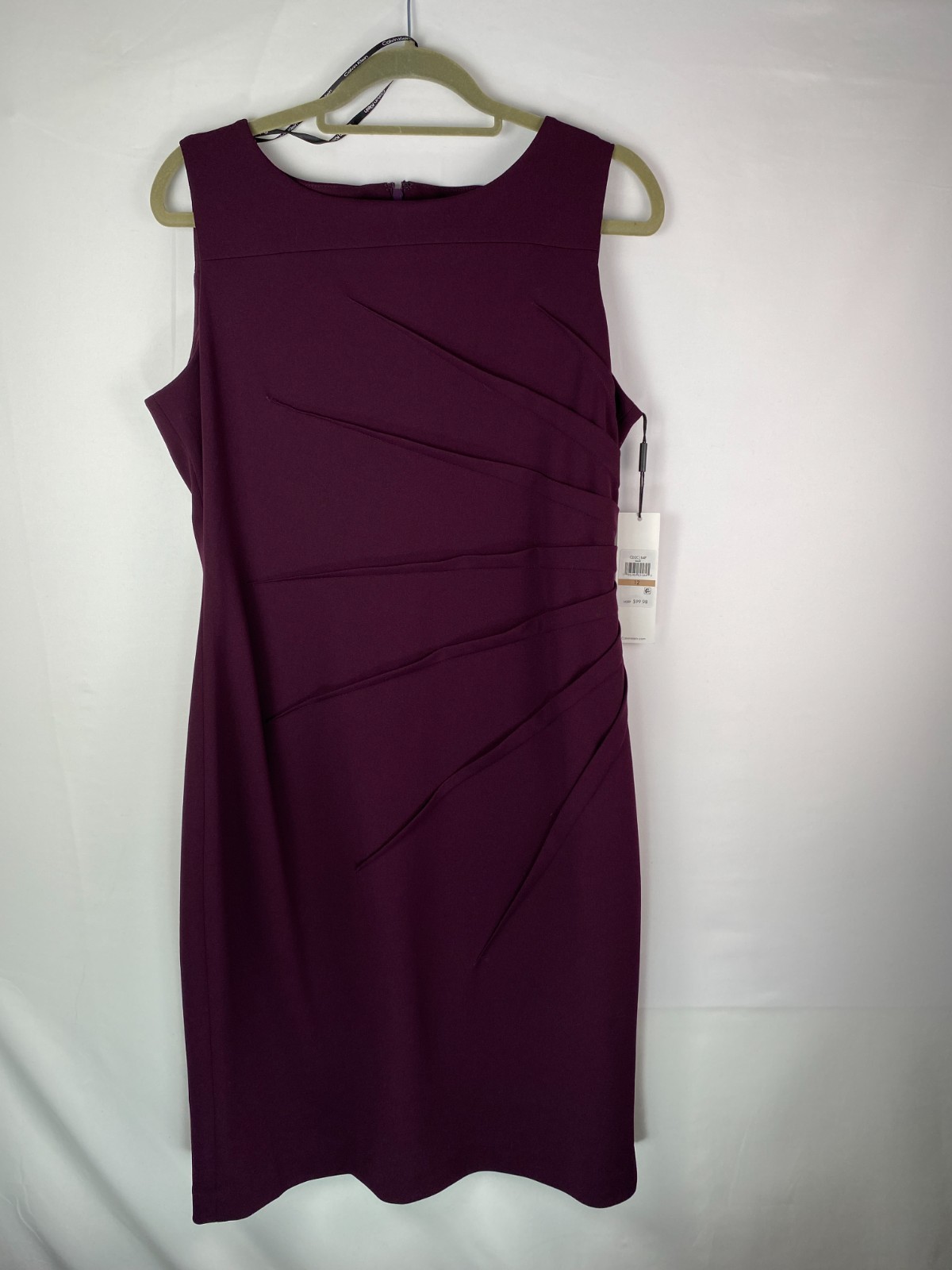 NWT Calvin Klien Ruched Front Sz 12 Sleeveless Sheath Dress Dark Purple Career