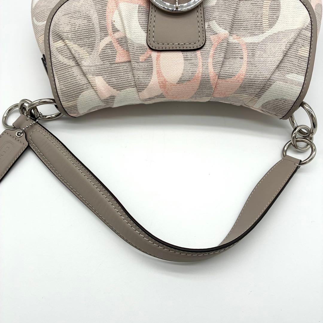 COACH Soho One Shoulder Bag Canvas Optic White Pink Pre-Owned Used 32x19x9 cm