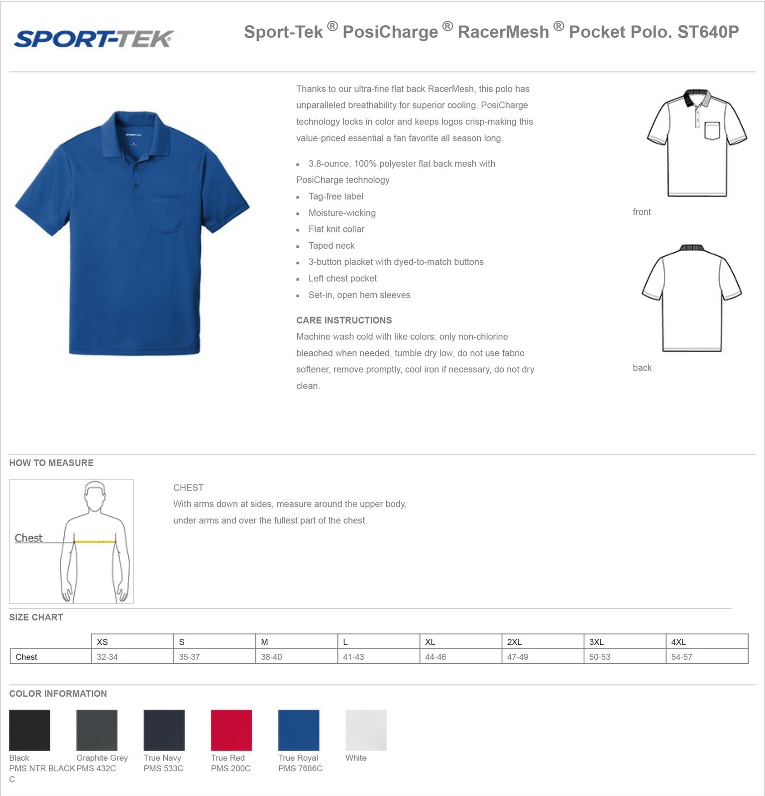 Sport-Tek Mens Cool Dry Fit Wicking Performance Golf Polo Pocket T-Shirt ST640P