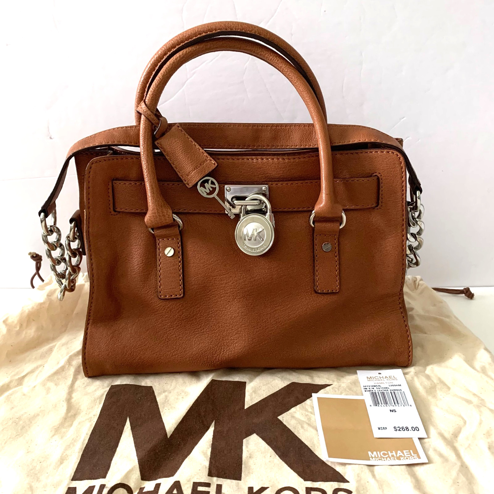 New Michael Kors Leather Hamilton East West Bag Luggage Brown Silver Hardware