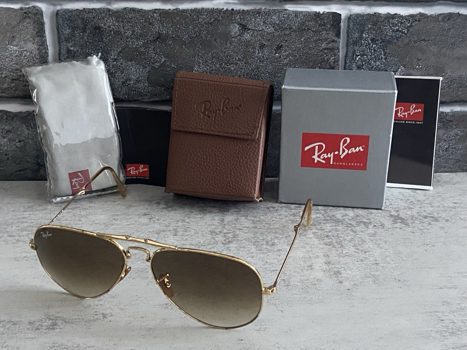 NEW Ray-Ban RB3479 001/51 Folding Aviator Arista Gold Grad Brown 58mm Sunglasses