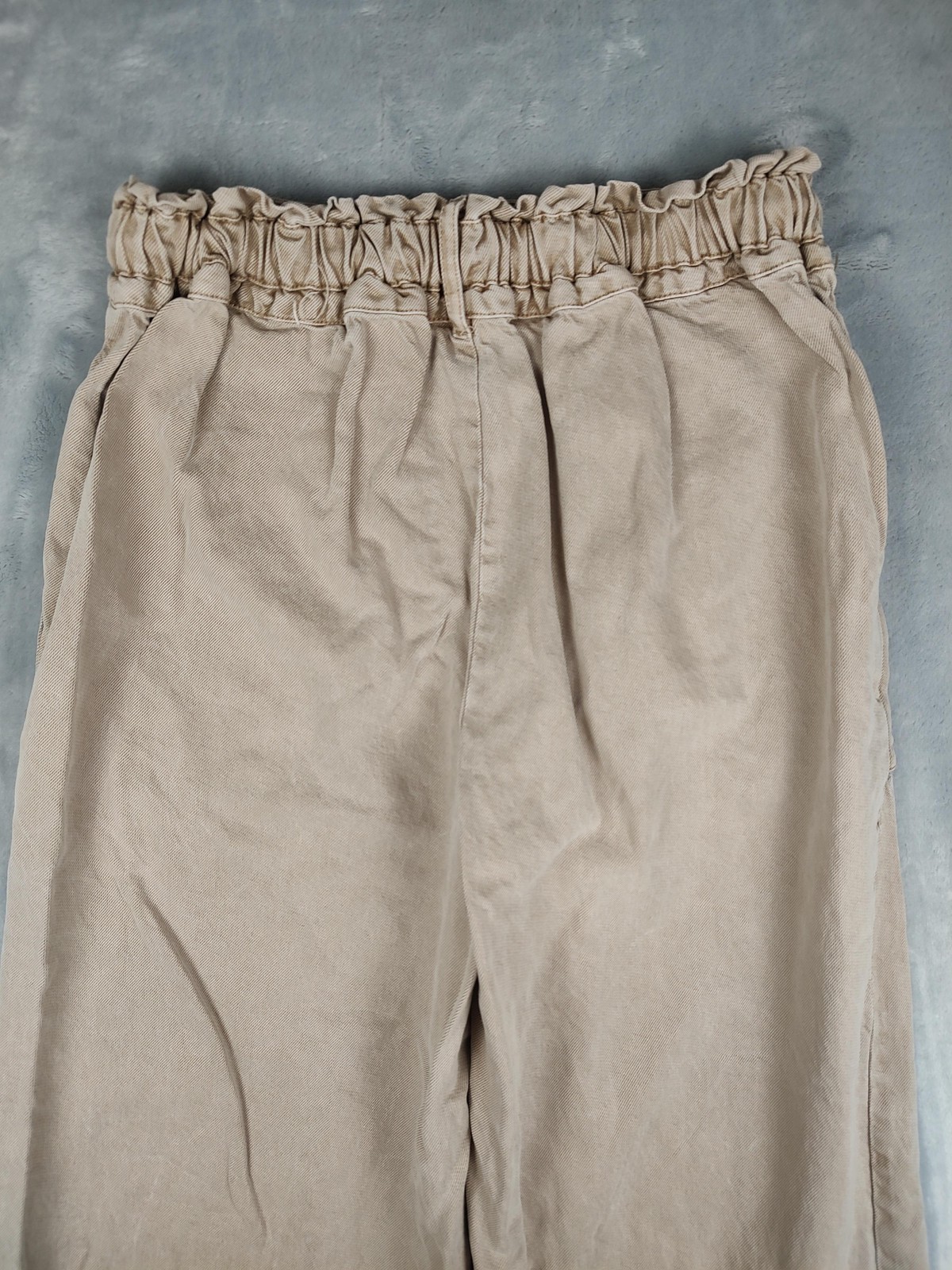 YFB Pants Womens Medium Beige Paperbag Wide Leg Cropped Twill Pockets Casual