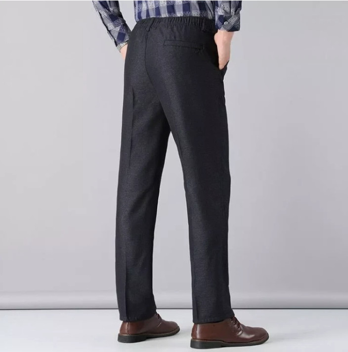 Men’s Elastic Waist Straight Leg Pant Casual Formal Trousers for Middle-Aged Men