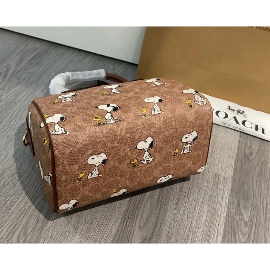NWT Coach X Peanuts CBM33 Rowan Satchel Bag Signature Canvas Snoopy Print Outlet