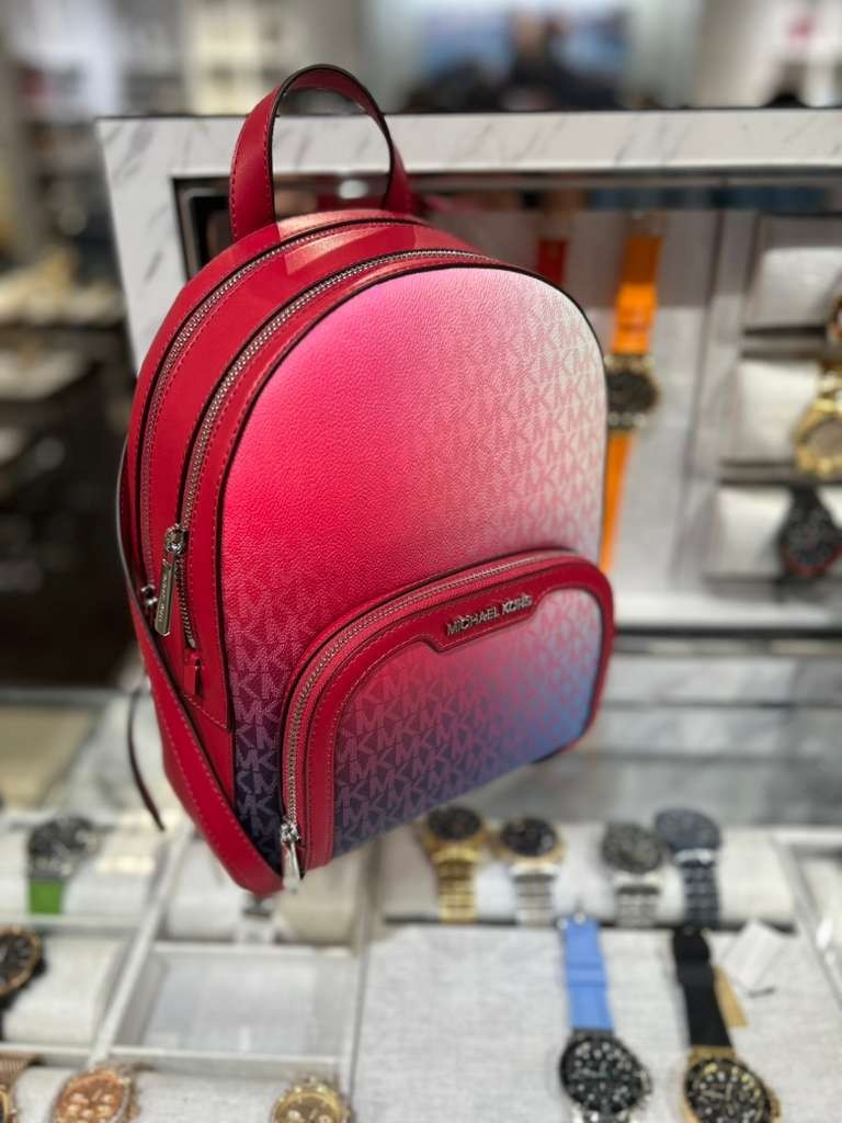 Michael Kors Jaycee Women Medium Logo Zip Pocket Backpack Dark Raspberry Multi