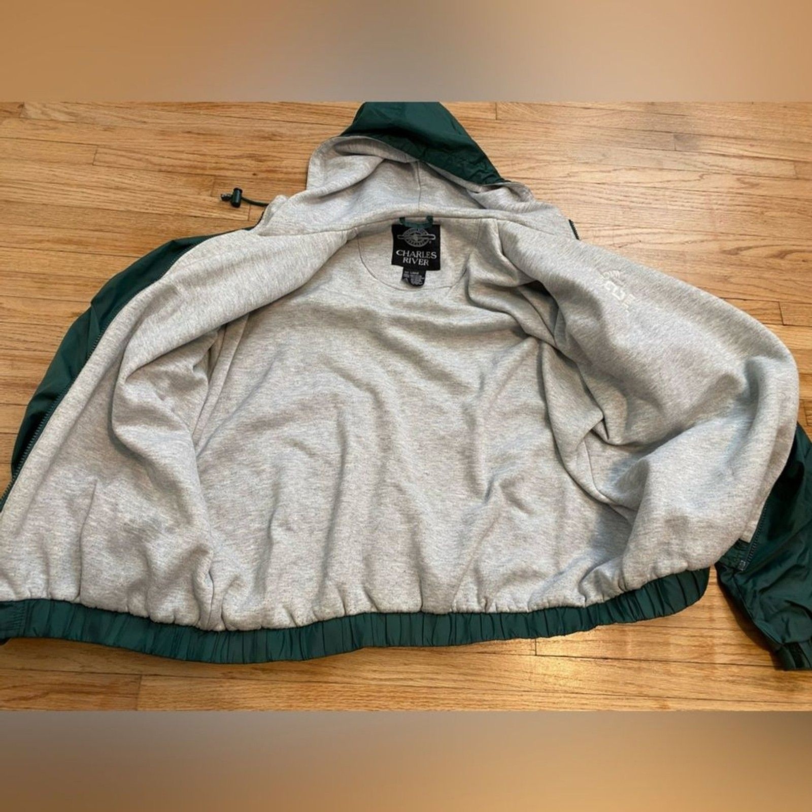 Michigan State Green Wind Beaker Hooded Jacket Size Large by Charles River