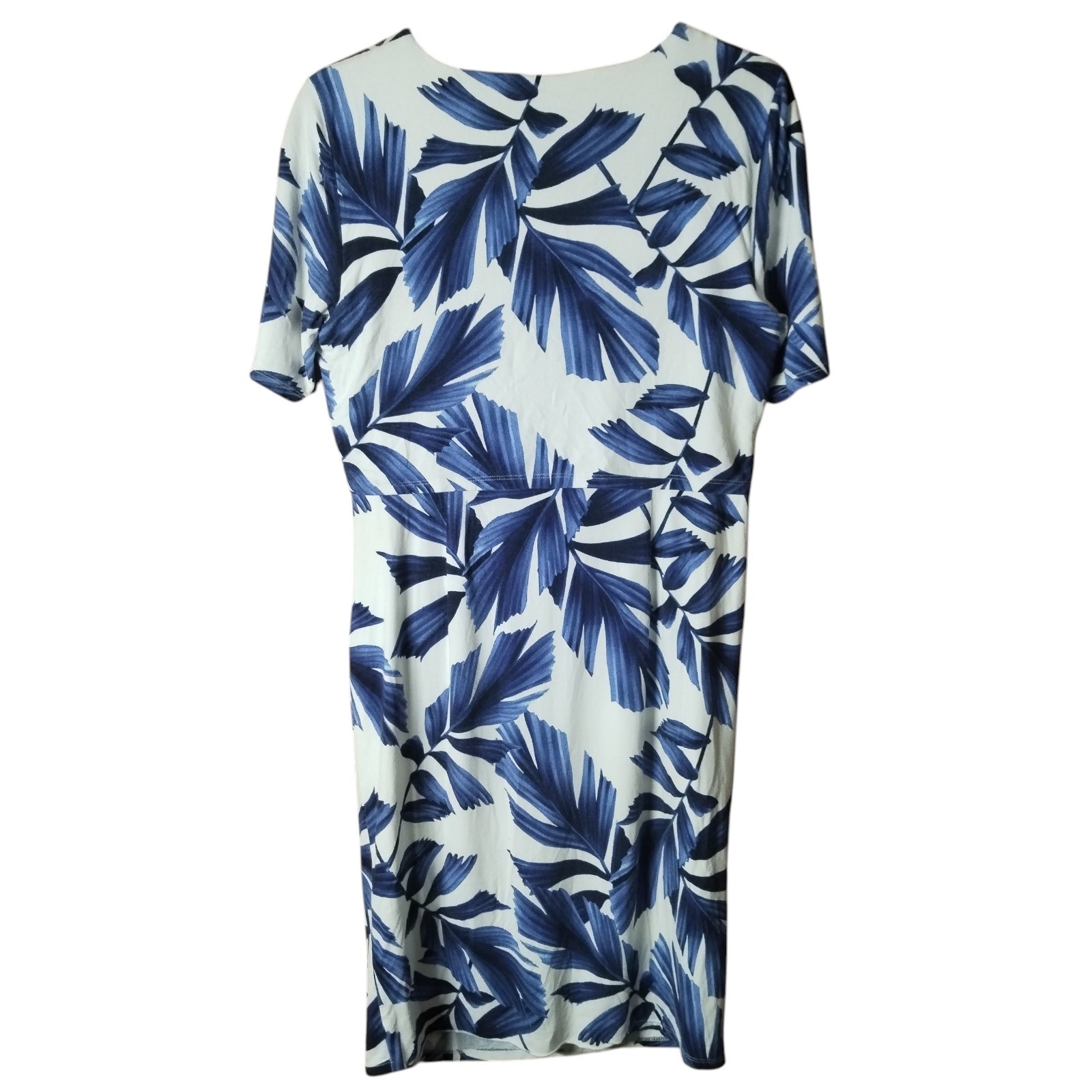 Phase Eight Dress Size 16 White Navy Eloise Palm Print Shift Bodice Layer Ruched