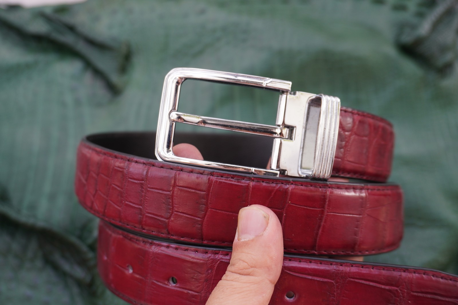 W 1.3 inch- Burgundy Genuine CROCODILE Belly LEATHER Skin Men’s Belt #F28
