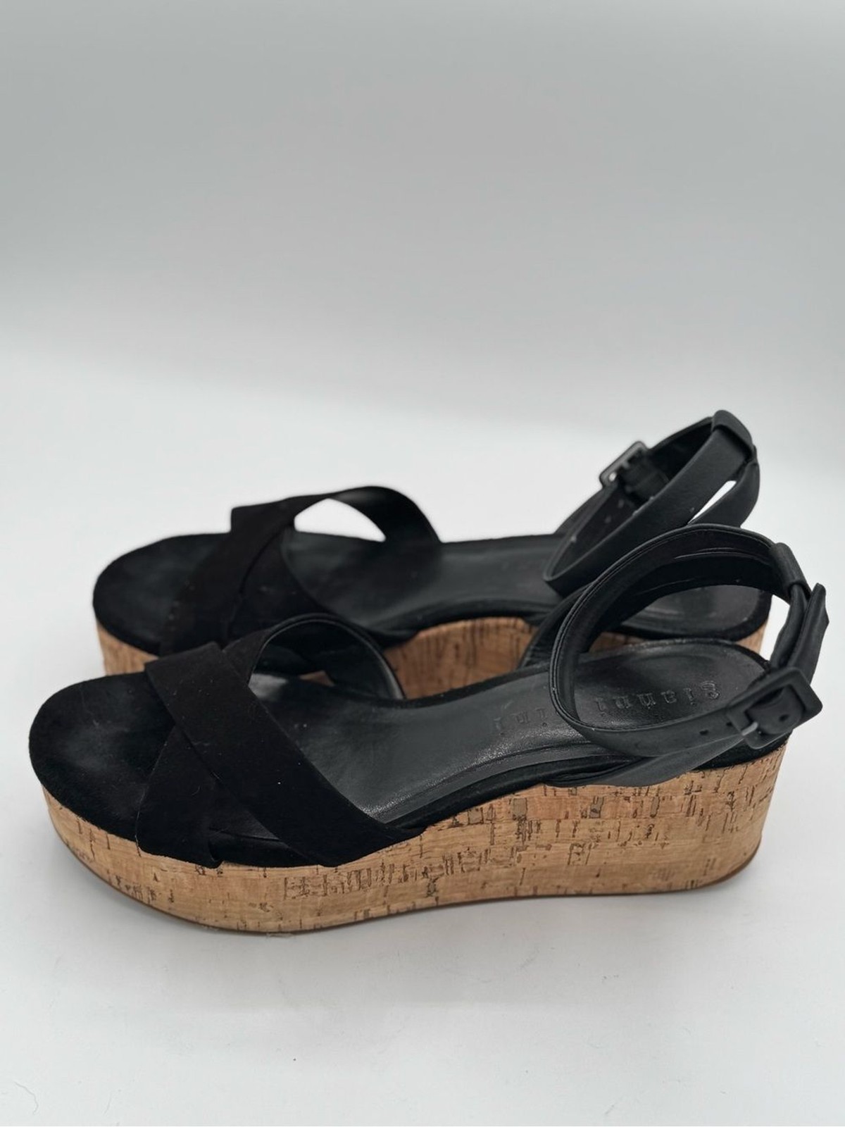 Gianni Bini Black Cork Platform Wedge Sandals