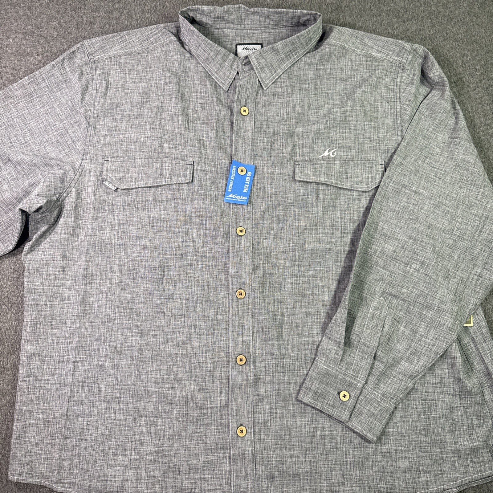 New Mojo Sportswear Coastal Mens 4XL Button Up Long Sleeve Fishing Shirt UPF 30