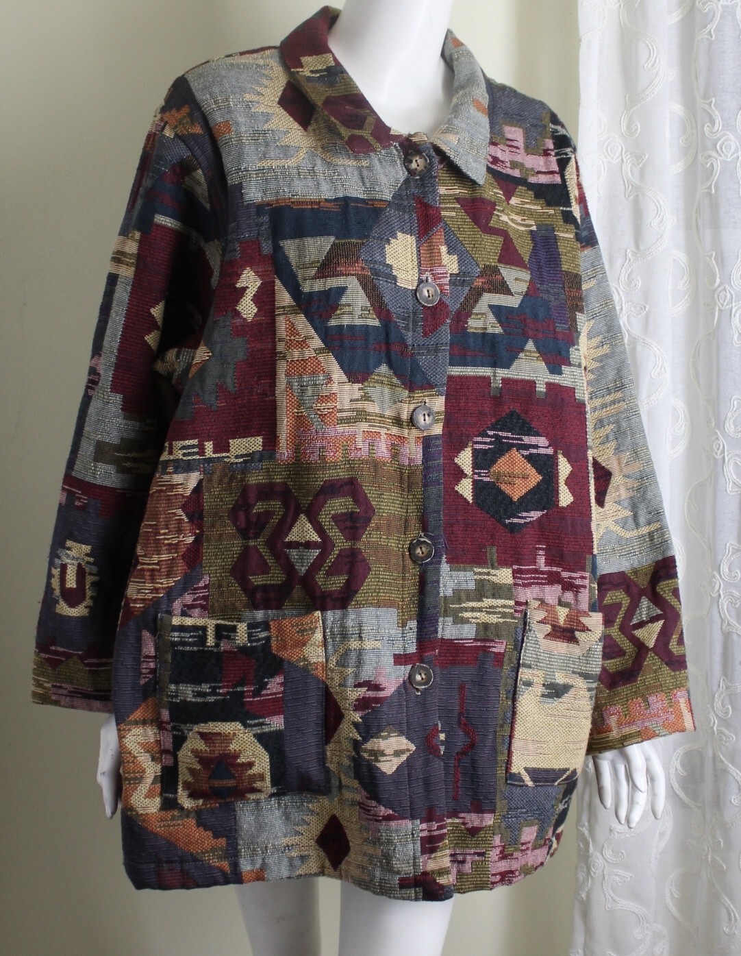 Coldwater Creek Sz 1X 2X 53″ Bust Western Southwest Indian Woven Jacket Coat