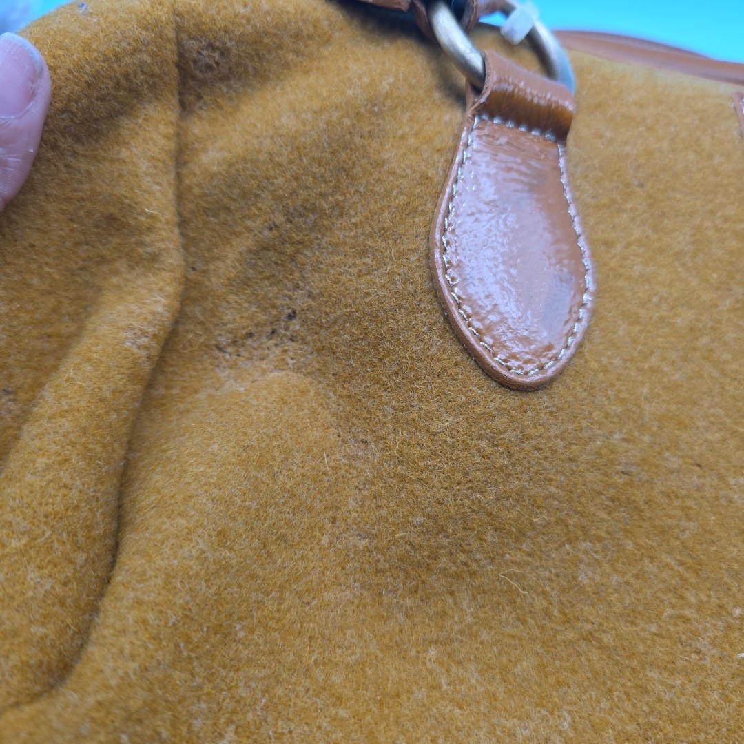 Sofia C Italian Felted Wool Caramel Patent Leather Autumn Fall Shoulder Bag