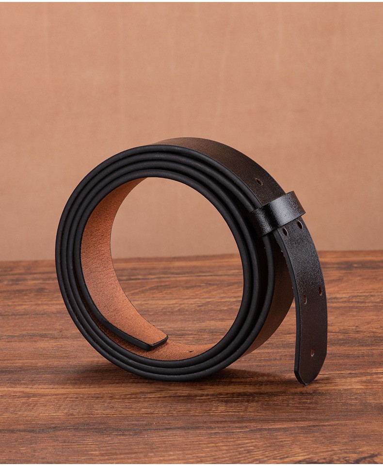 3.5cm Wide Retro Cowhide Men’s Belt Without Buckle Black Adjustable Dress Belt