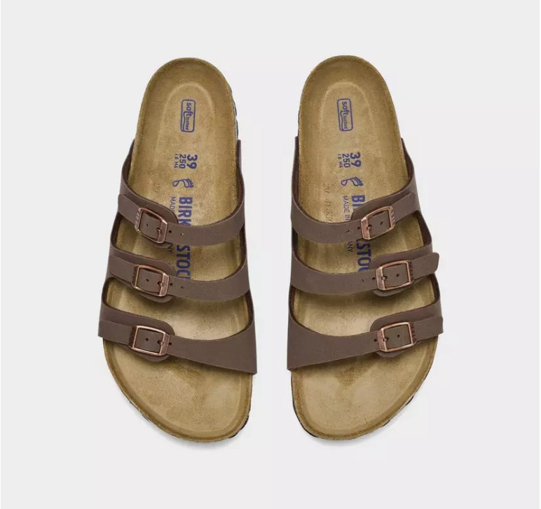 Birkenstock Florida Birkibuc in Mocha Three-Strap Soft Footbed Unisex Sandals