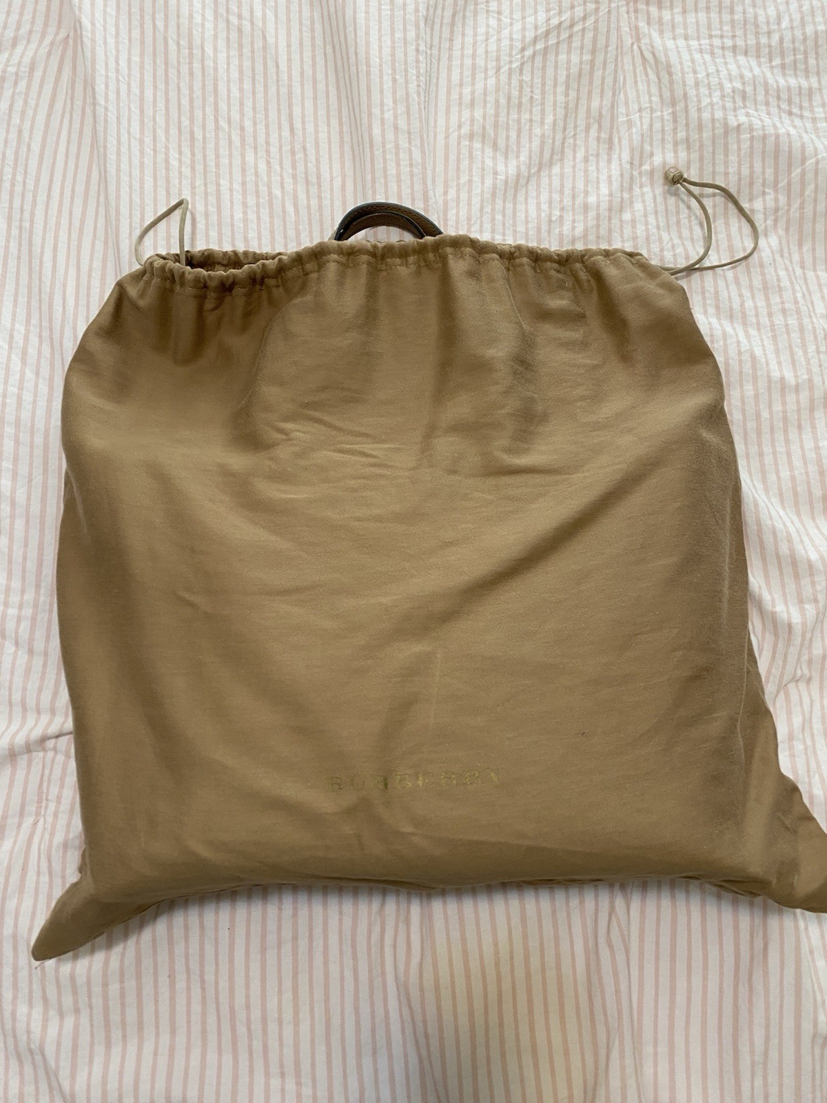 Burberry Beige Plaid Tote Bag Double Handles Open Top with Dust Bag