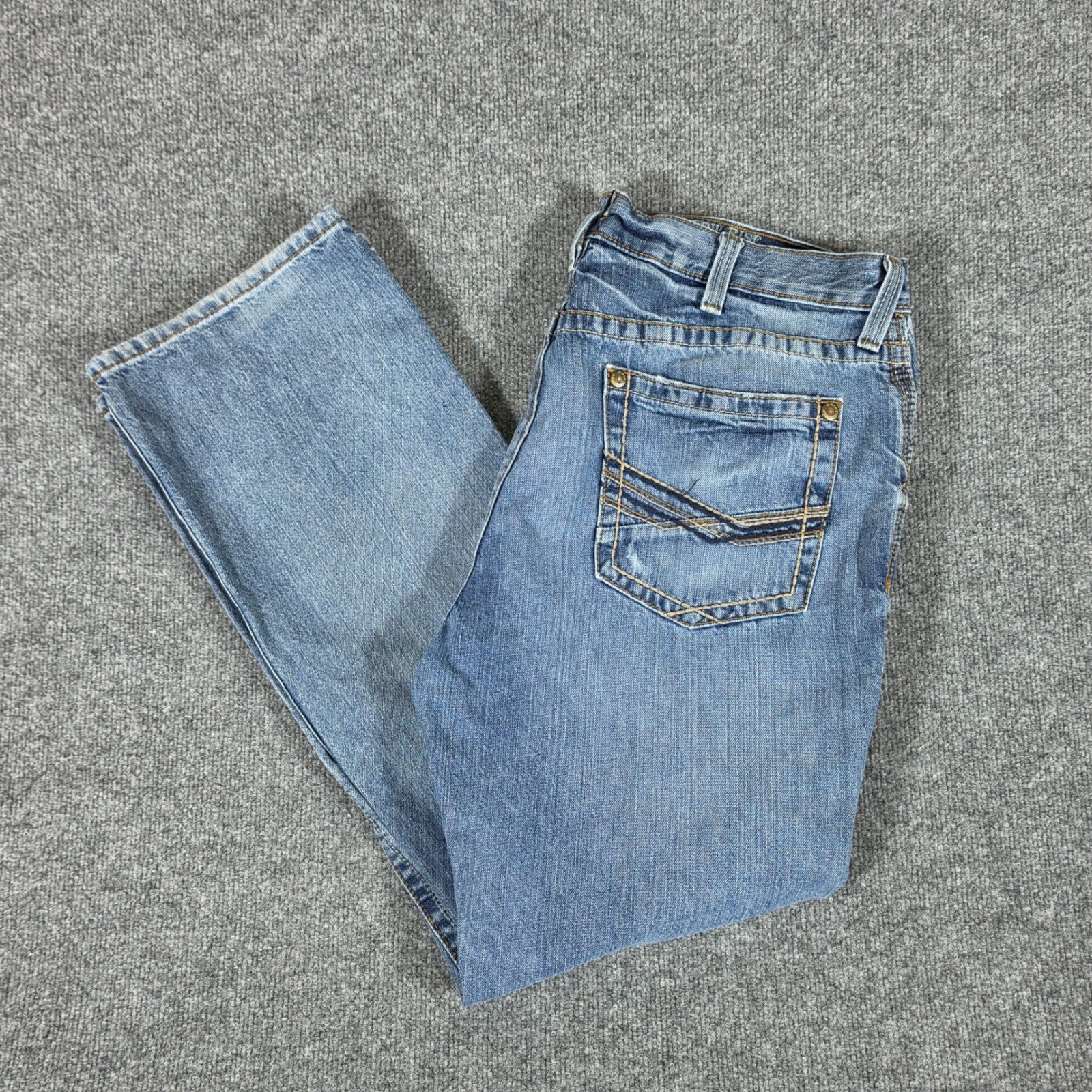 Ariat Low Rise Boot Blue Medium Wash Denim Bootcut Jeans Men Tag 38×32 Act 38×30