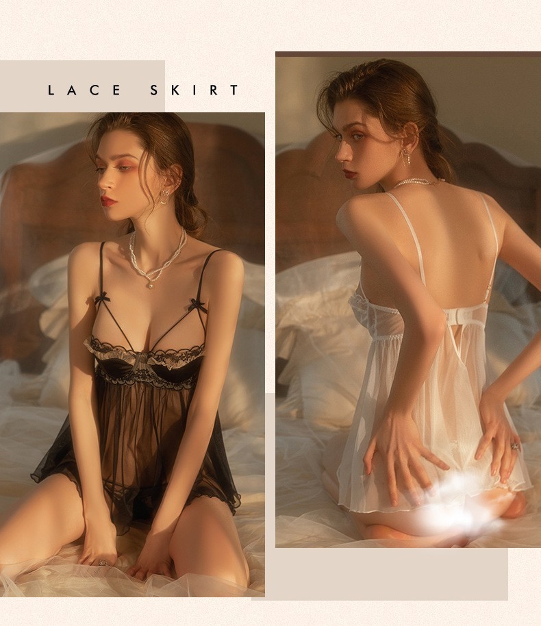 Hot Lace Open Bust Hollow Out Nightdress Sleepwear Sexy Cami Lingerie Sheer Mesh