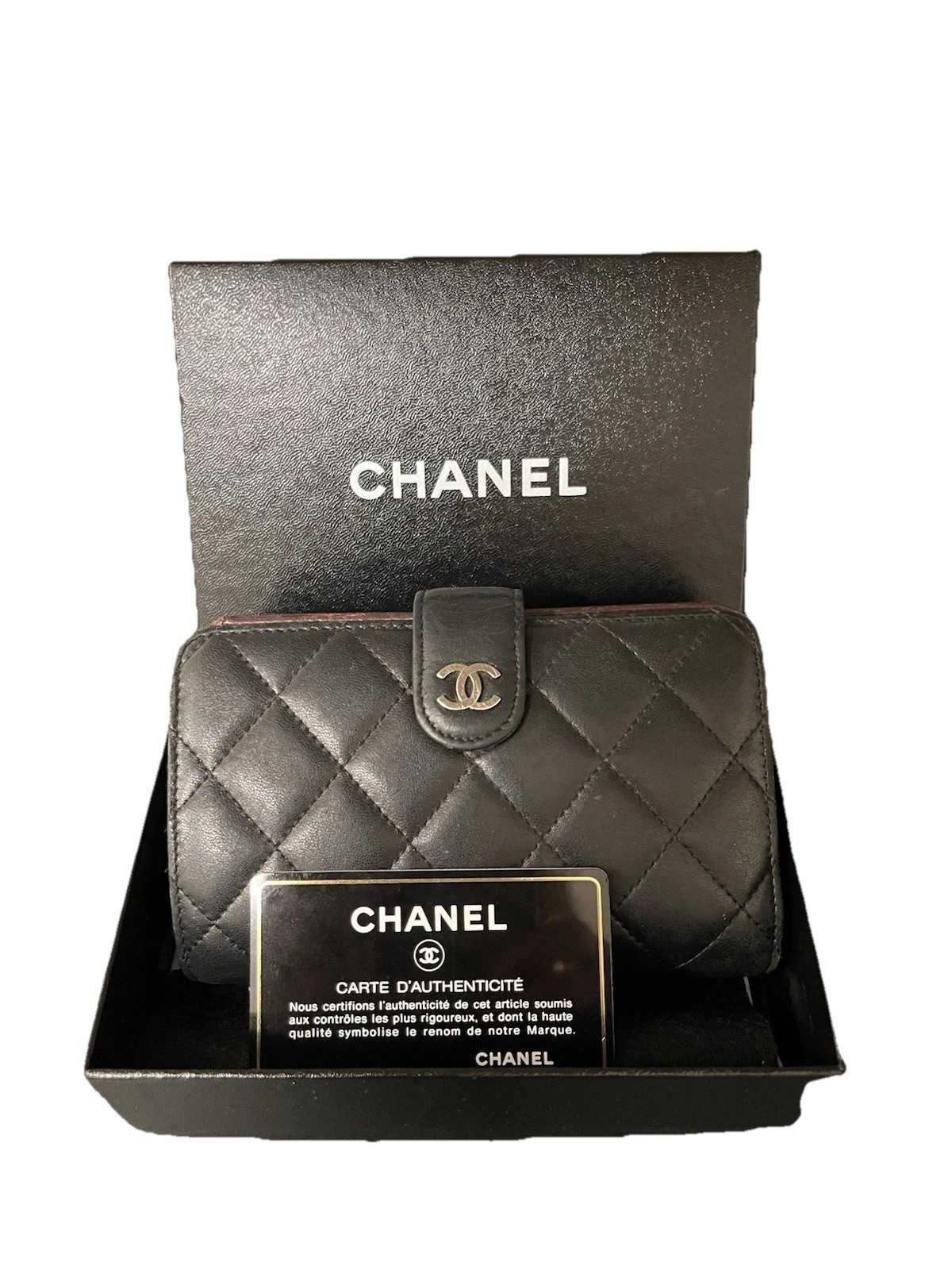 Chanel Bifold Matelasse Wallet~ Soft Black Lambskin~Silver~Box/ID Card