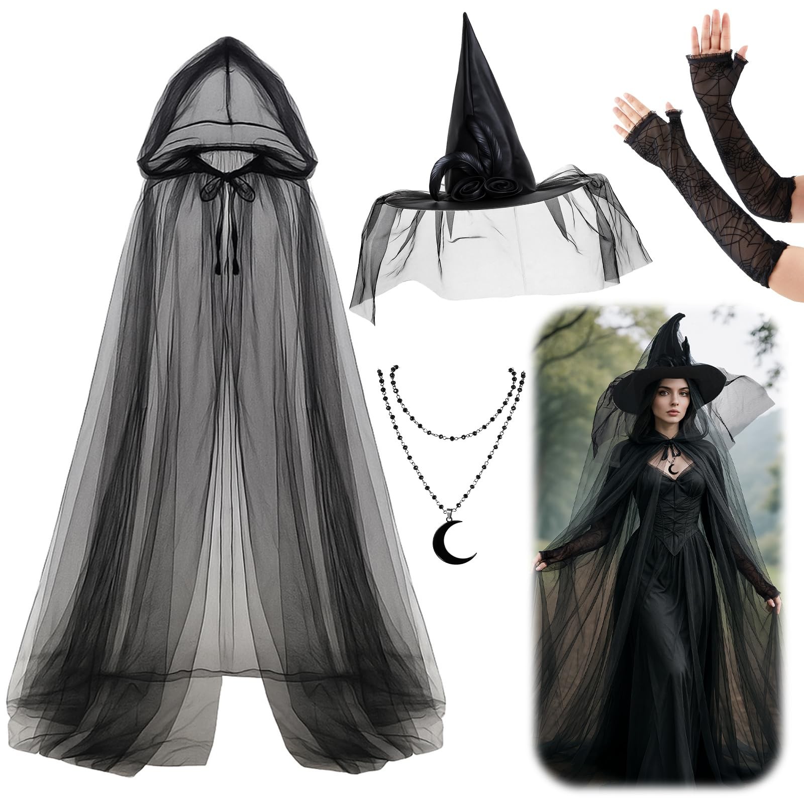 Geyoga 4 Pcs Halloween Witch Costume Set for Women One Size, Show as Picture