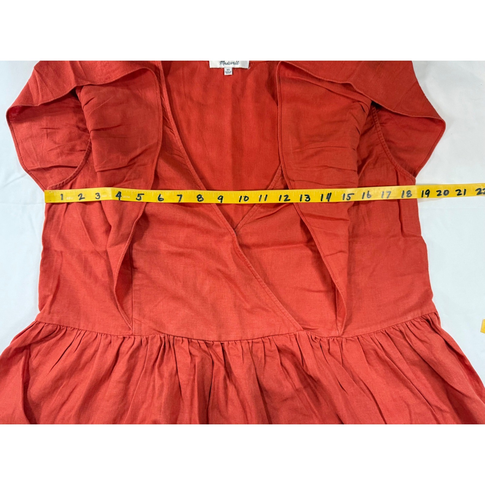 Madewell Ruffle Wrap Peplum Top Burnt Orange Linen Blend XS CKP454534629