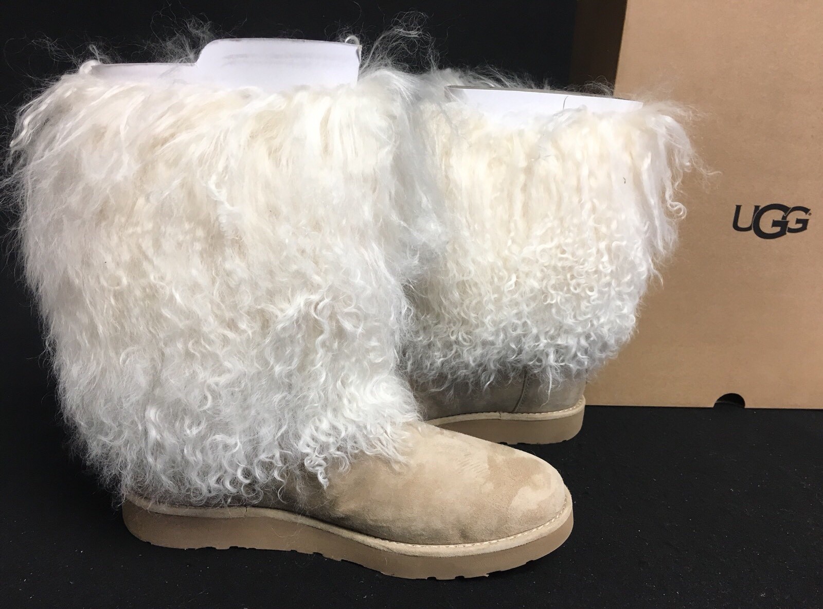 UGG Australia Lida RARE Natural LONG MONGOLIAN SHEEPSKIN CUFF BOOTS 2017 1017516