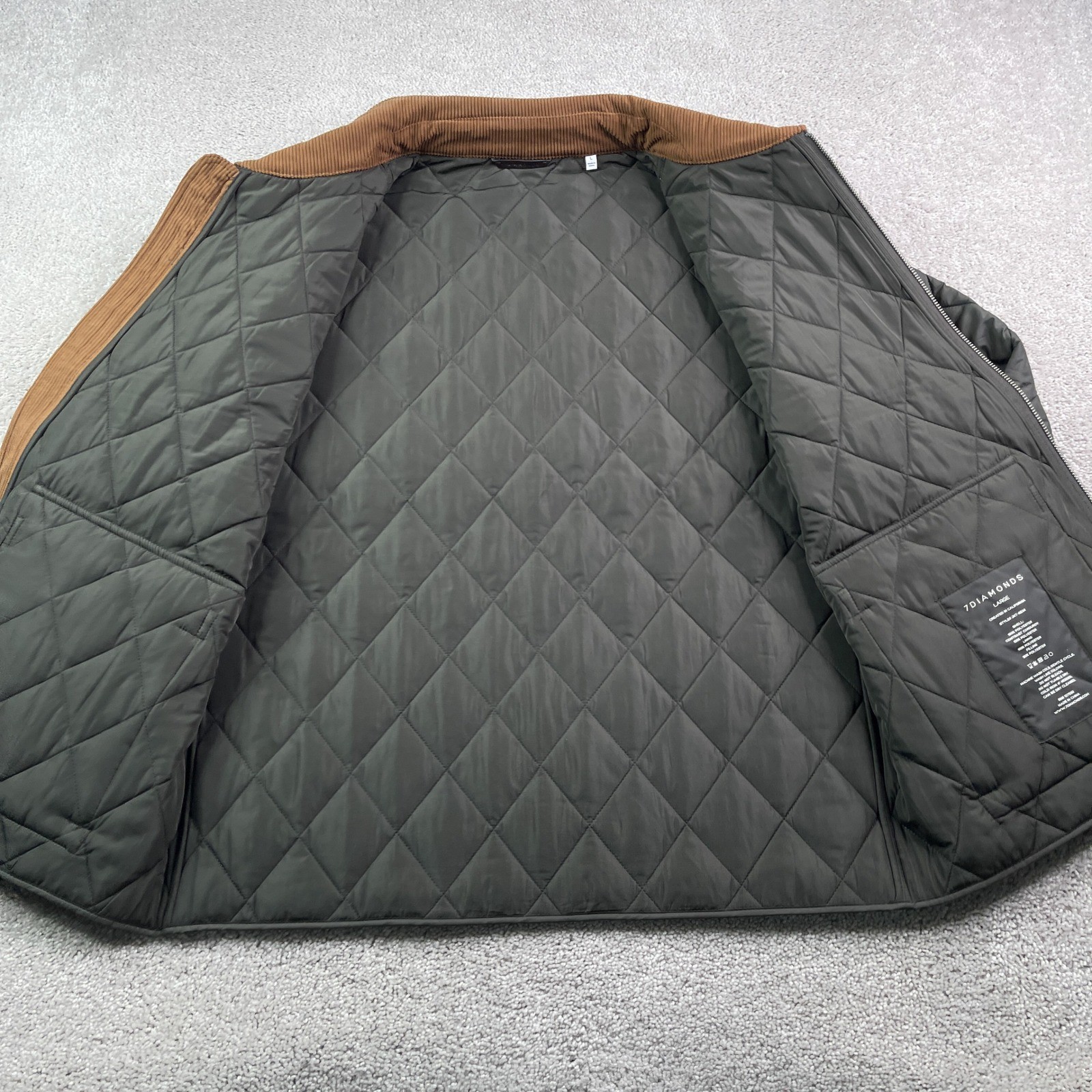 NEW 7Diamonds Rushmore Quilted Jacket Mens Large Grey Corduroy Collar Barn Chore