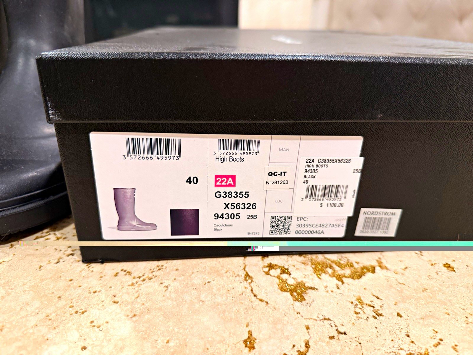 CHANEL 22A CC Logo Black Rubber High Rain Boots G38355 Size 40 Box Dust Bags