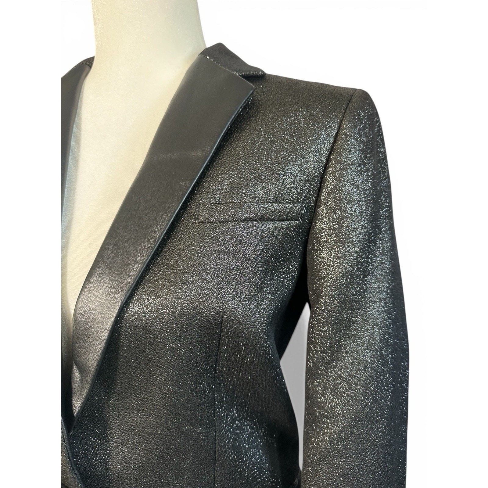 BLACK SHIMMER Blazer With Lamb Leather Lapels