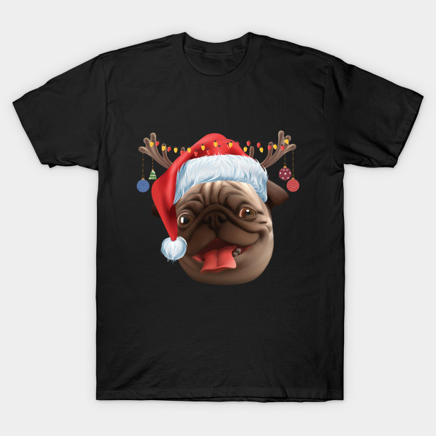 Pug Dog Funny Santa Christmas Cotton Black Unisex S-234XL T-Shirt